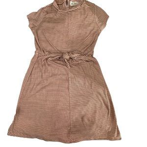 Rare Editions Pink & Brown Stripe A Line Short Sleeve Tie Front Dress Grls SZ 16